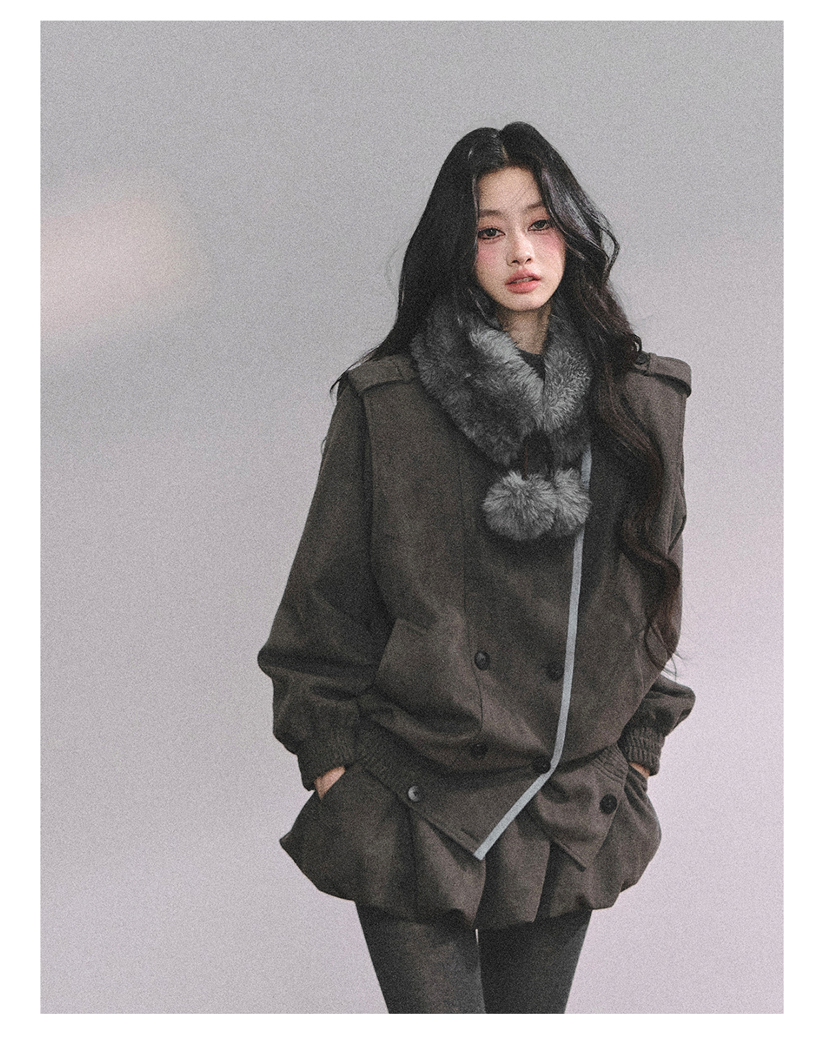 "巴恩时区"法式轻奢高级感套装女冬季双排扣西装外套花苞裙两件套