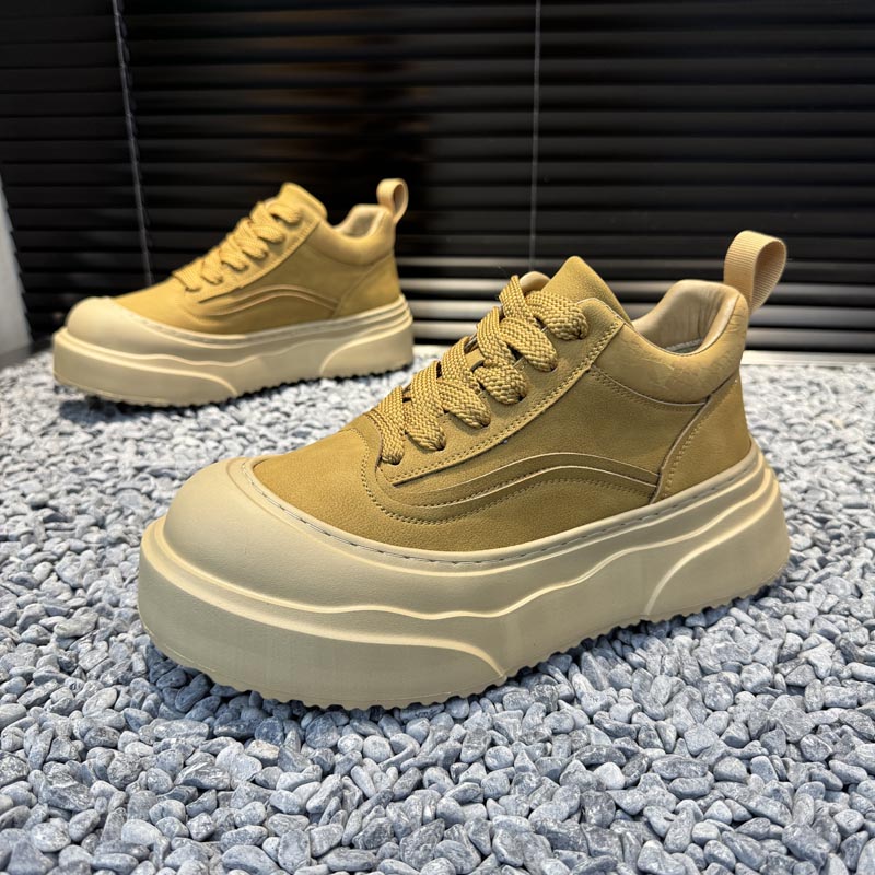 男士高帮板鞋圆头防踢皮面耐磨系带百搭休闲鞋秋冬款高帮休闲鞋