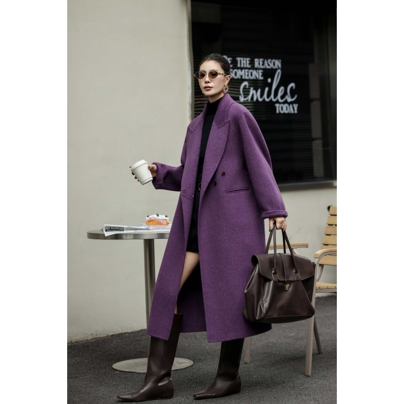 呢子外套紫色大衣双面呢可调节宽袖秋冬款毛呢外套长袖经典991