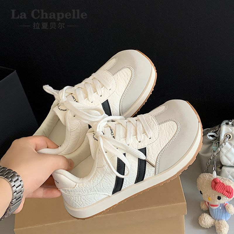 拉夏贝尔鞋子2025秋季新款透气运动鞋百搭厚底德训鞋复古休闲鞋