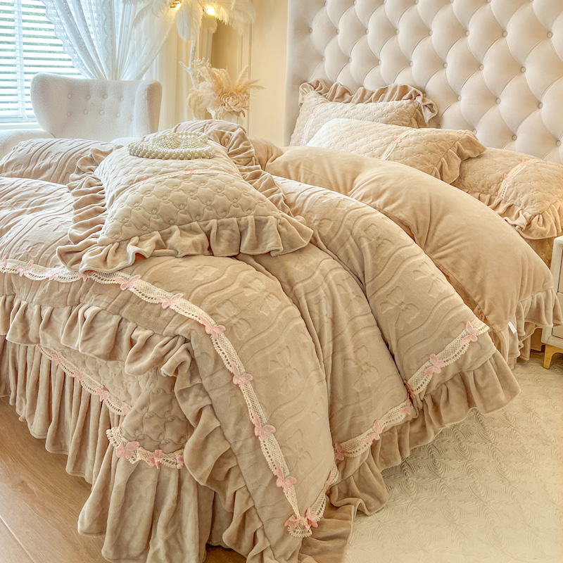高端牛奶绒床上四件套珊瑚绒冬季双面加绒被套床盖防滑法兰绒公主