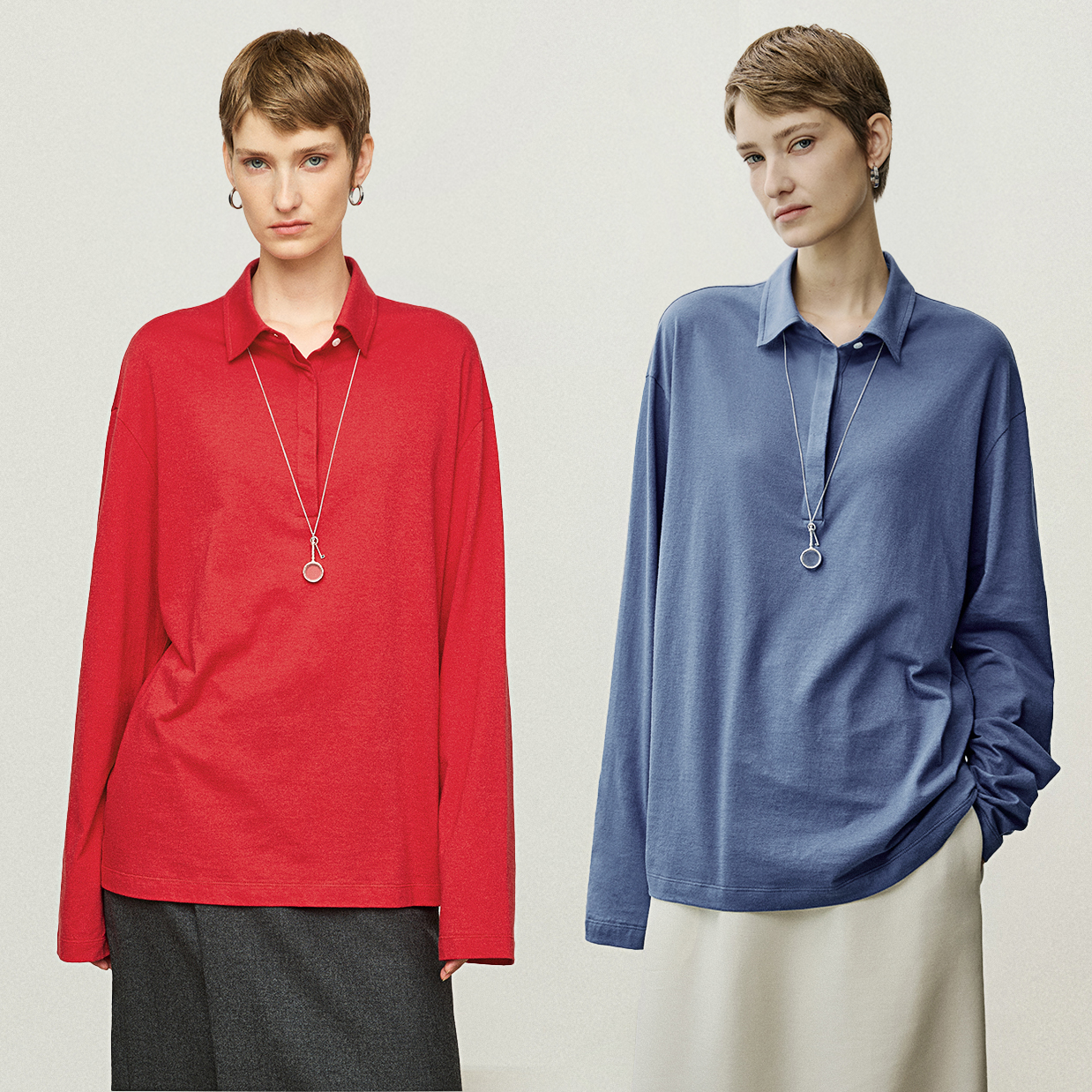 开间/日本进口1OO棉 微磨毛極简佰搭叠穿神器ROW风POLO领长袖T恤