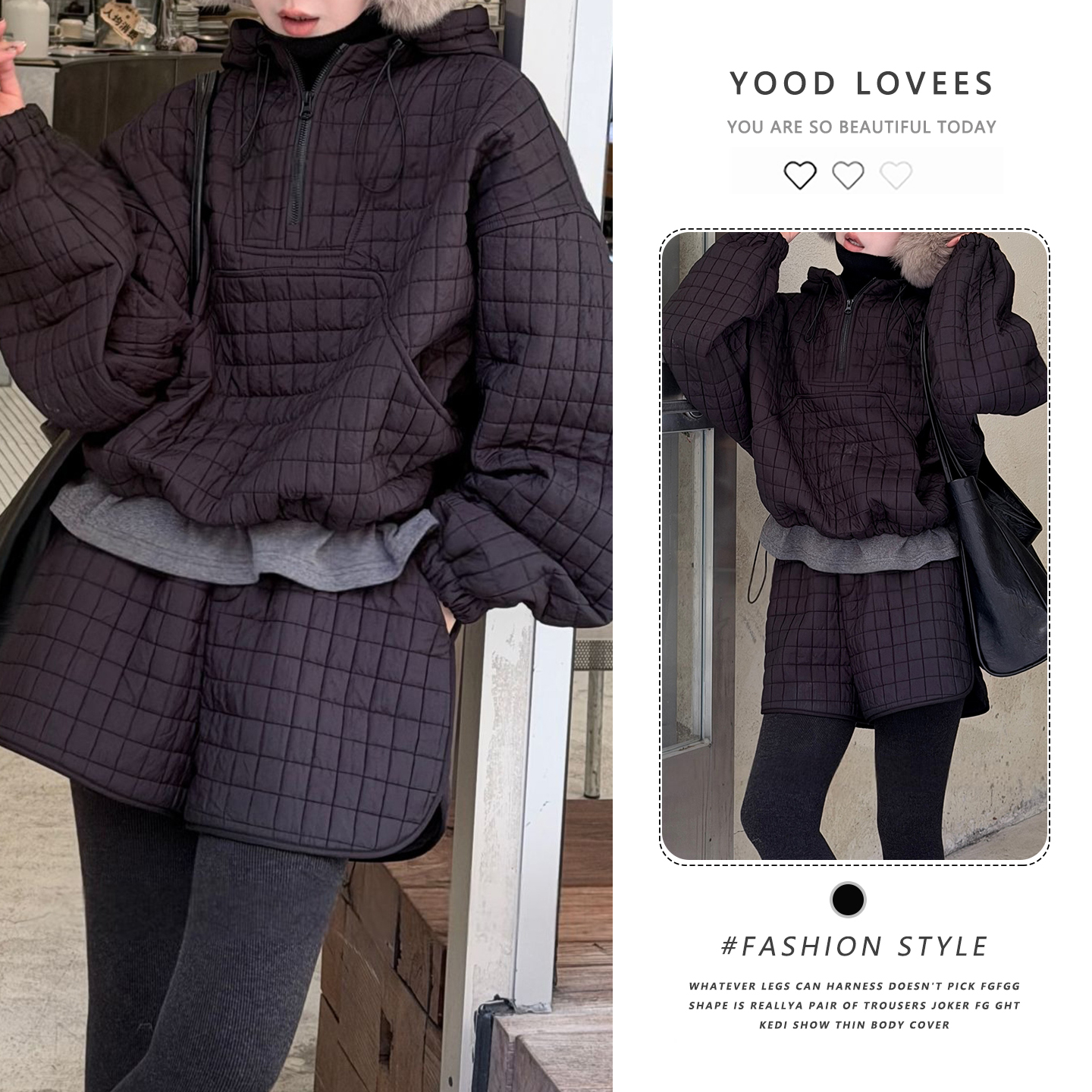 休闲时尚套装女冬季新款韩版复古显瘦华夫格卫衣百搭裤时尚两件套