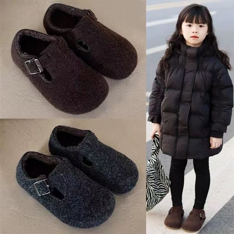 女童博肯鞋韩国冬季款儿童复古加绒棉鞋中大童外穿大头儿童鞋女孩