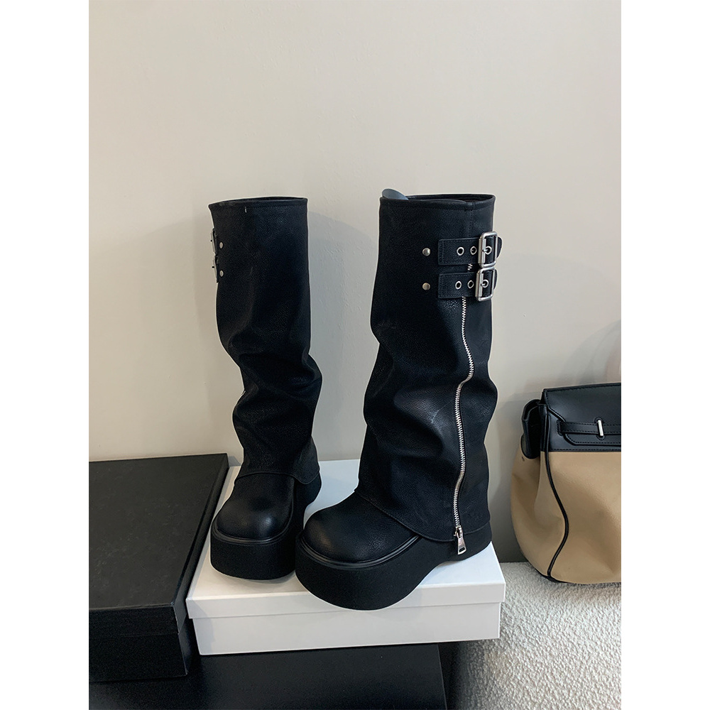 高筒靴女2025新款四秋冬厚底增高不过膝长筒靴甜酷风百搭长筒靴