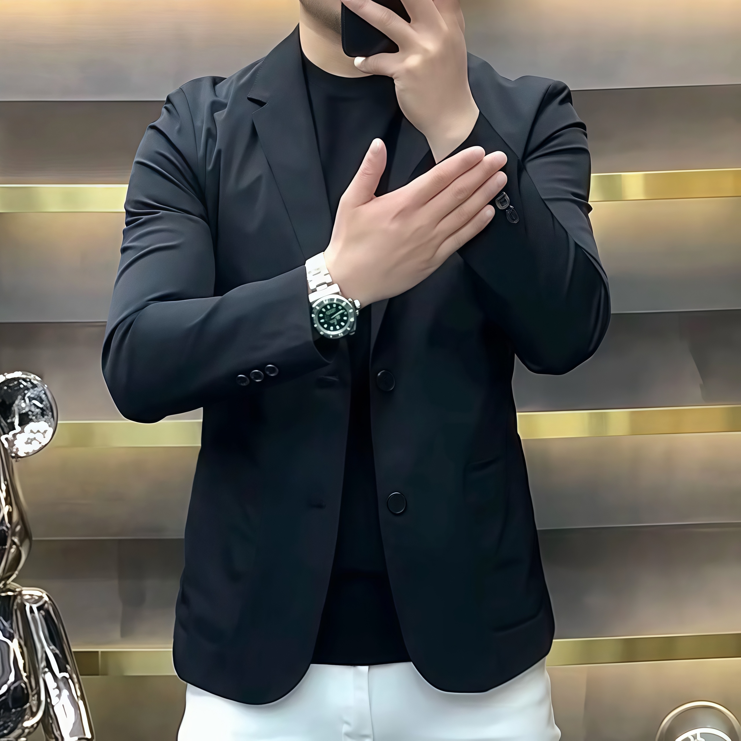 2025春秋新款男士西服修身百搭黑色高级商务韩版西装潮流夹克纯色