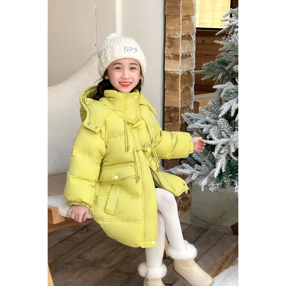 【安心】50绒白鸭绒儿童防风防水冬季加厚三防滑雪服精灵帽羽绒服