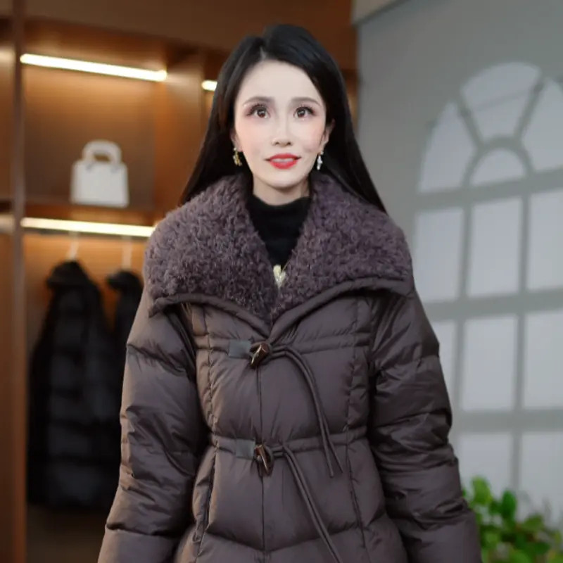 2025冬季新款优雅百搭修身减龄保暖白鸭绒羽绒服长款M-3XL