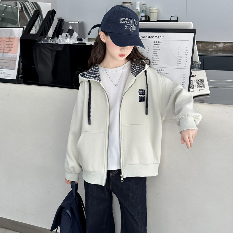女童外套春秋2025新款儿童连帽棒球服秋装洋气中大童时尚休闲夹克