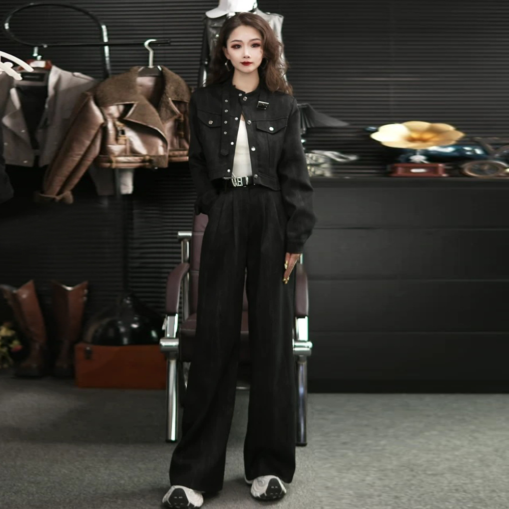 洋气衣服女又又飒酷飒拽姐时尚休闲外套阔腿裤两件套网红洋气炸