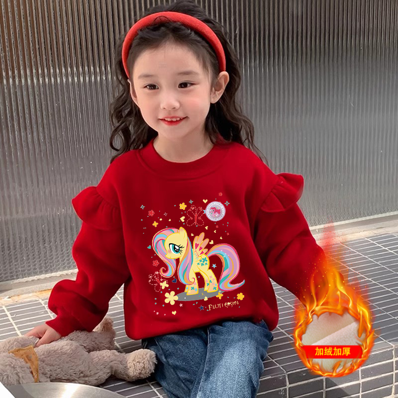 小马发光宝莉衣服中大童女孩拜年服红色翻转亮片变色公主卫衣加绒