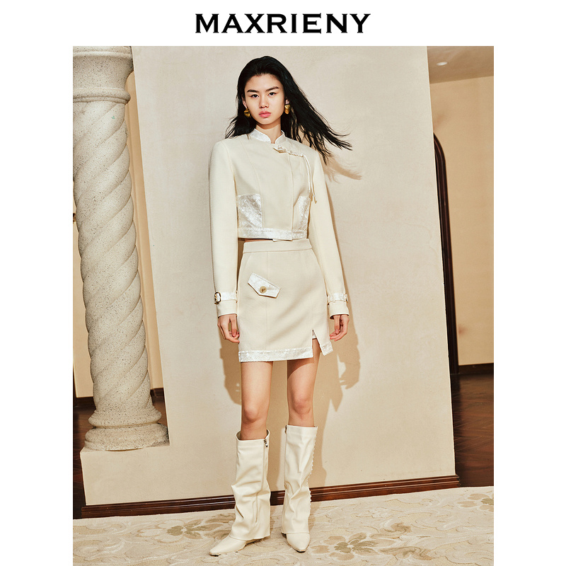 MAXRIENY玉兰新中式立领外套截短上衣24秋高级气质感女装修身显瘦