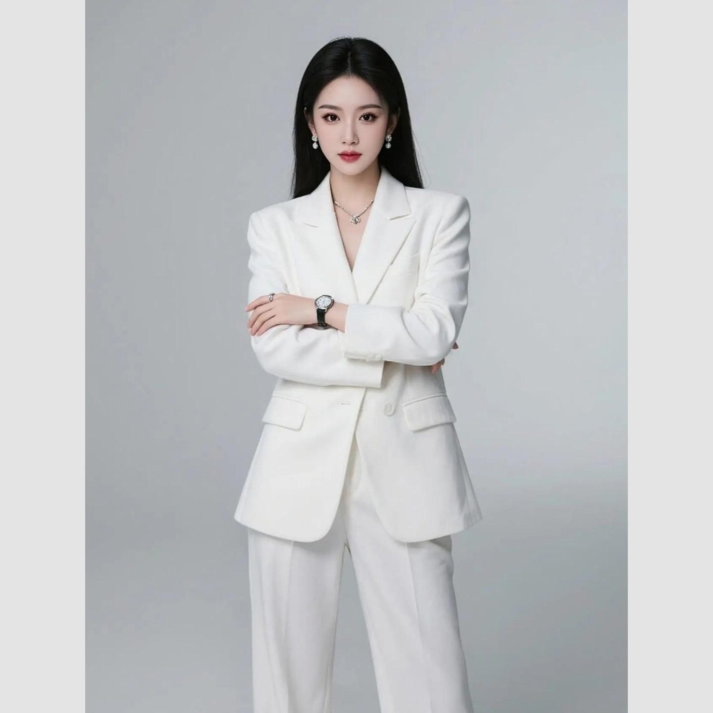 轻熟通勤风白色西装套装女装秋冬新款轻奢干练气质高级感两件套
