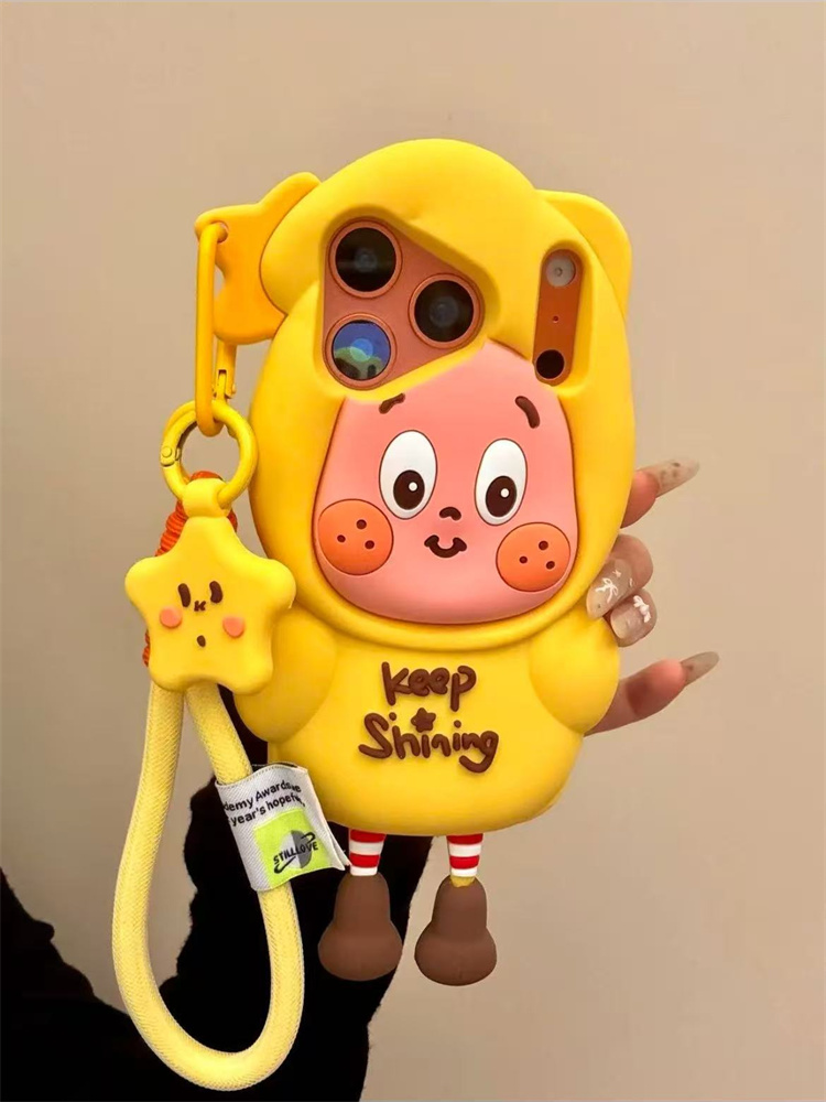 卡通棕鞋长腿硅胶星星人适用iPhone17pro手机壳16promax手提绳15