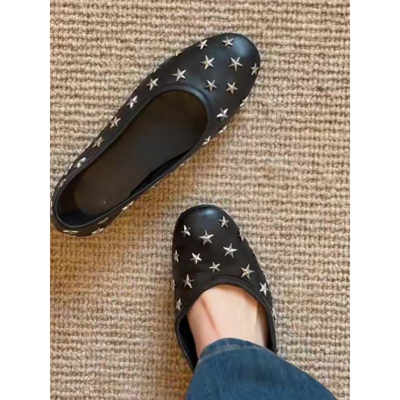 铆钉星星浅口单鞋女款2025新款法式圆头芭蕾舞鞋复古玛丽珍小皮鞋