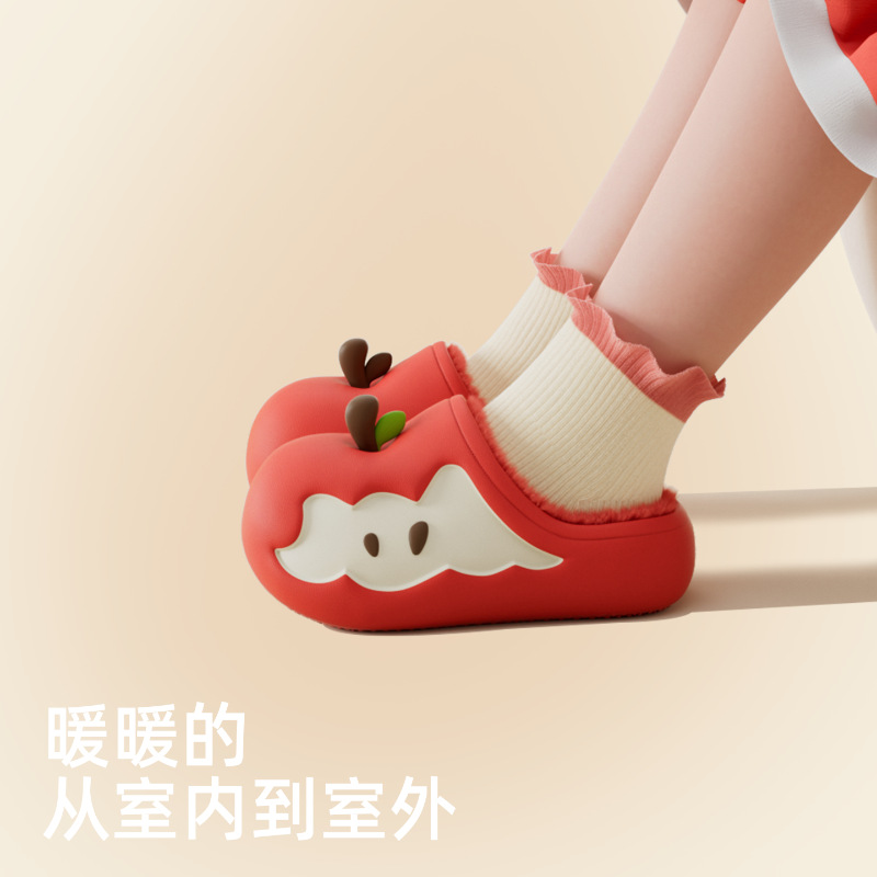 防水苹果棉拖鞋女冬季新款室内半包跟家居鞋男外穿亲子款棉鞋儿童