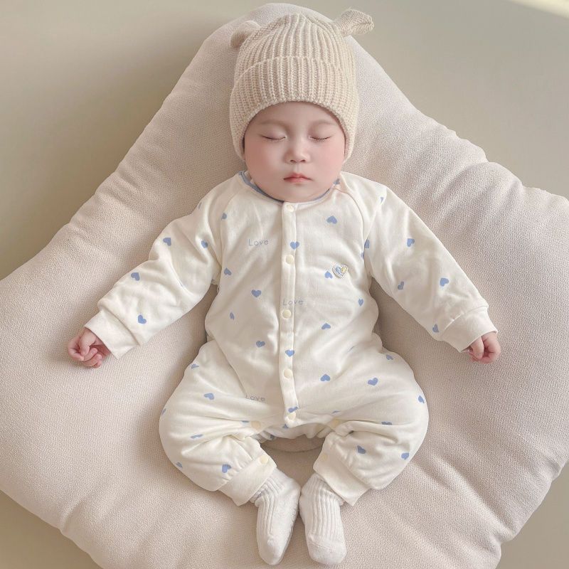 YeeHoO英氏【奥莱新品】婴儿春秋季夹棉连体衣男女宝宝保暖衣新生儿