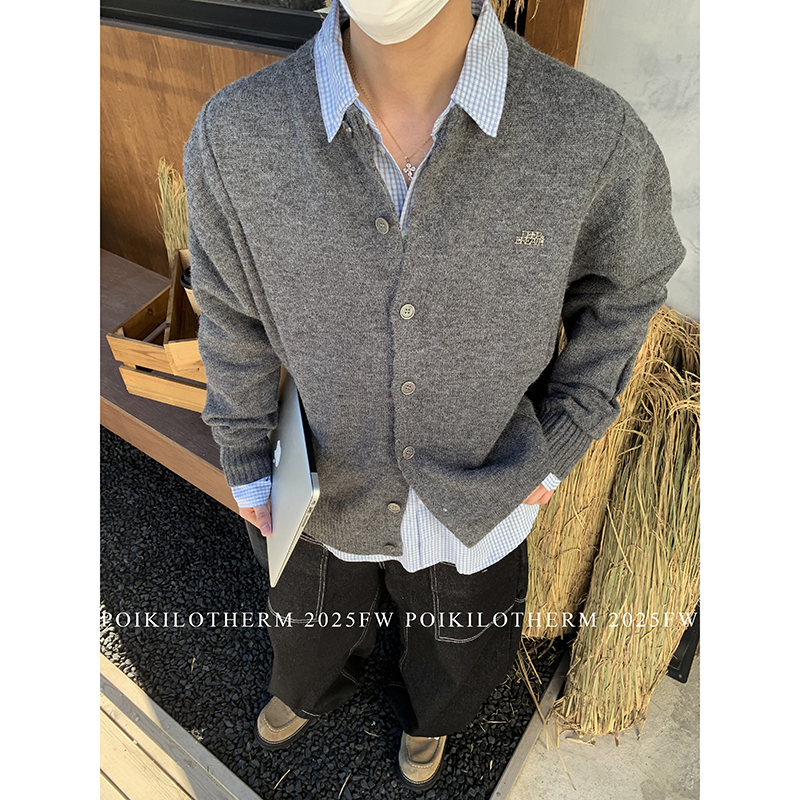 PLTH*美式复古老钱风针织纽扣开衫外套秋季韩系cleanfit情侣毛衣