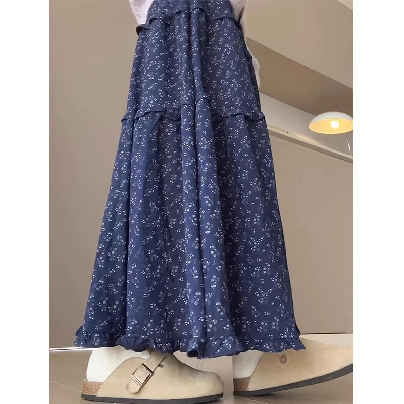 韩系碎花半身裙女中长款春秋高腰显瘦a字长裙蓬蓬蛋糕裙2025新款