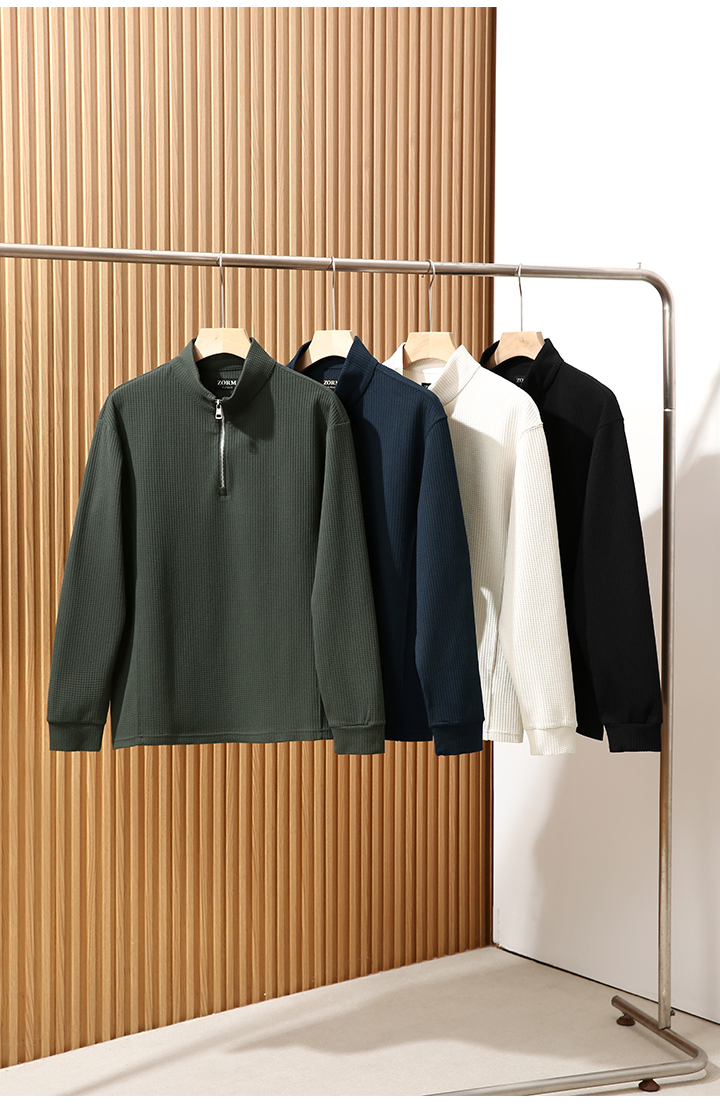 立体裁剪华夫格肌理透气秋冬户外保暖半拉链打底   2653