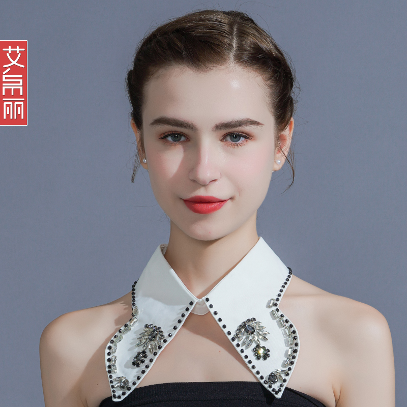 钉珠假领子 女 秋冬新品韩版纯色衬衫领百搭大尖角假衣领个性假领
