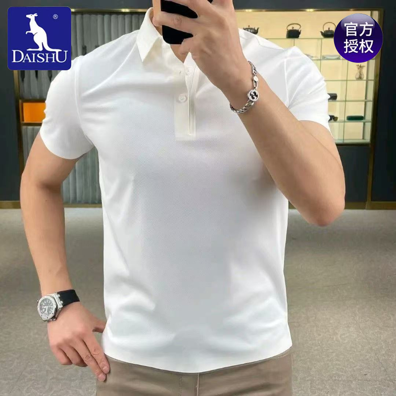 袋鼠痞帅男士冰丝polo衫新款轻奢修身短袖男装上衣休闲翻领t恤衫