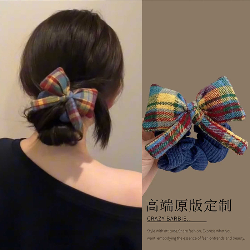 彩虹毛线发圈小众韩系高级感复古百搭高马尾大肠发圈扎头发头绳