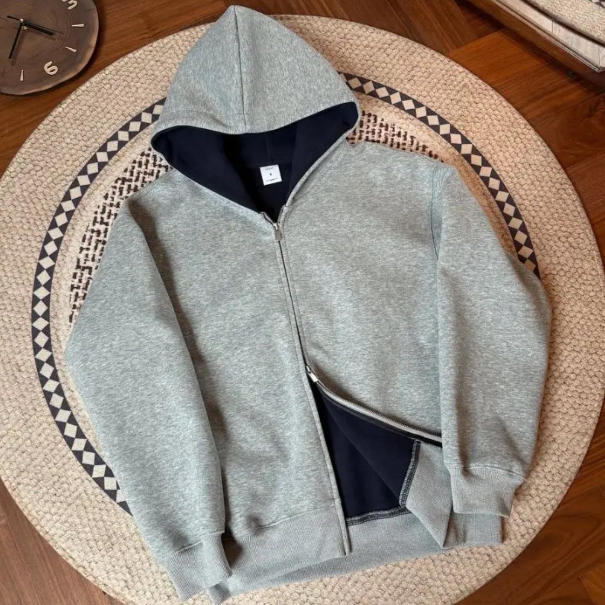 韩版撞色拼接开衫秋冬男士宽松休闲重磅连帽卫衣外套男款秋冬款