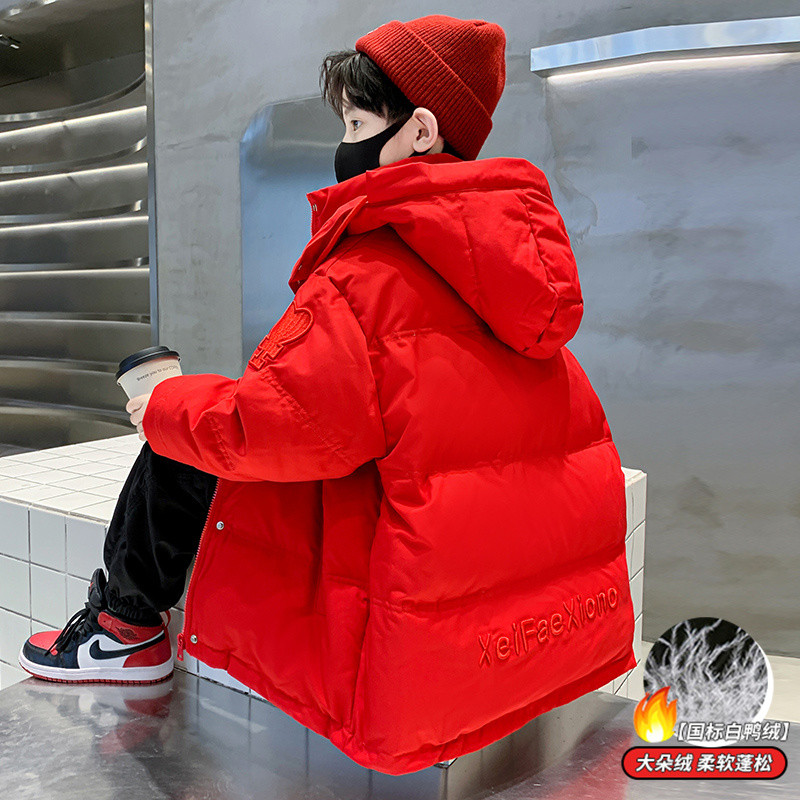 巴拉童年男童冬季羽绒服白鸭绒2025新款秋冬大儿童加厚外套红色男