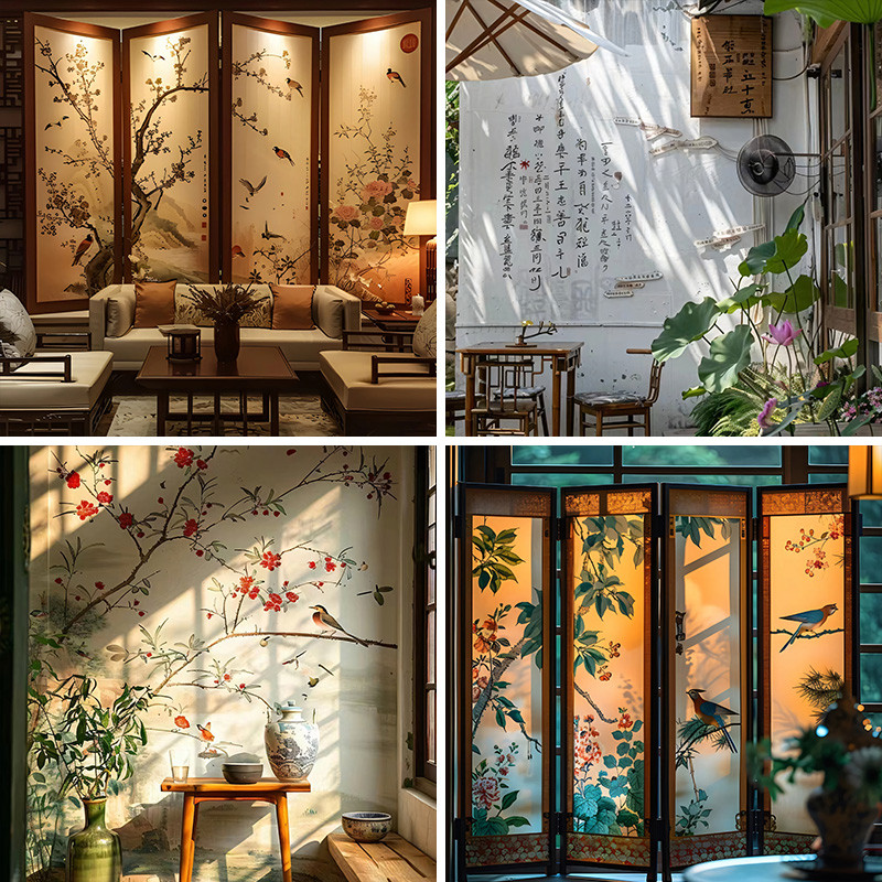古风复古中国风屏风直播背景布立体温馨网红拍照氛围高级感新款客