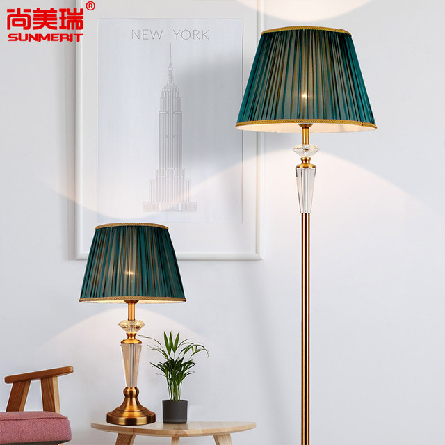 美式轻奢水晶落地灯客厅高档欧式复古铜立式台灯卧室灯沙发旁装饰