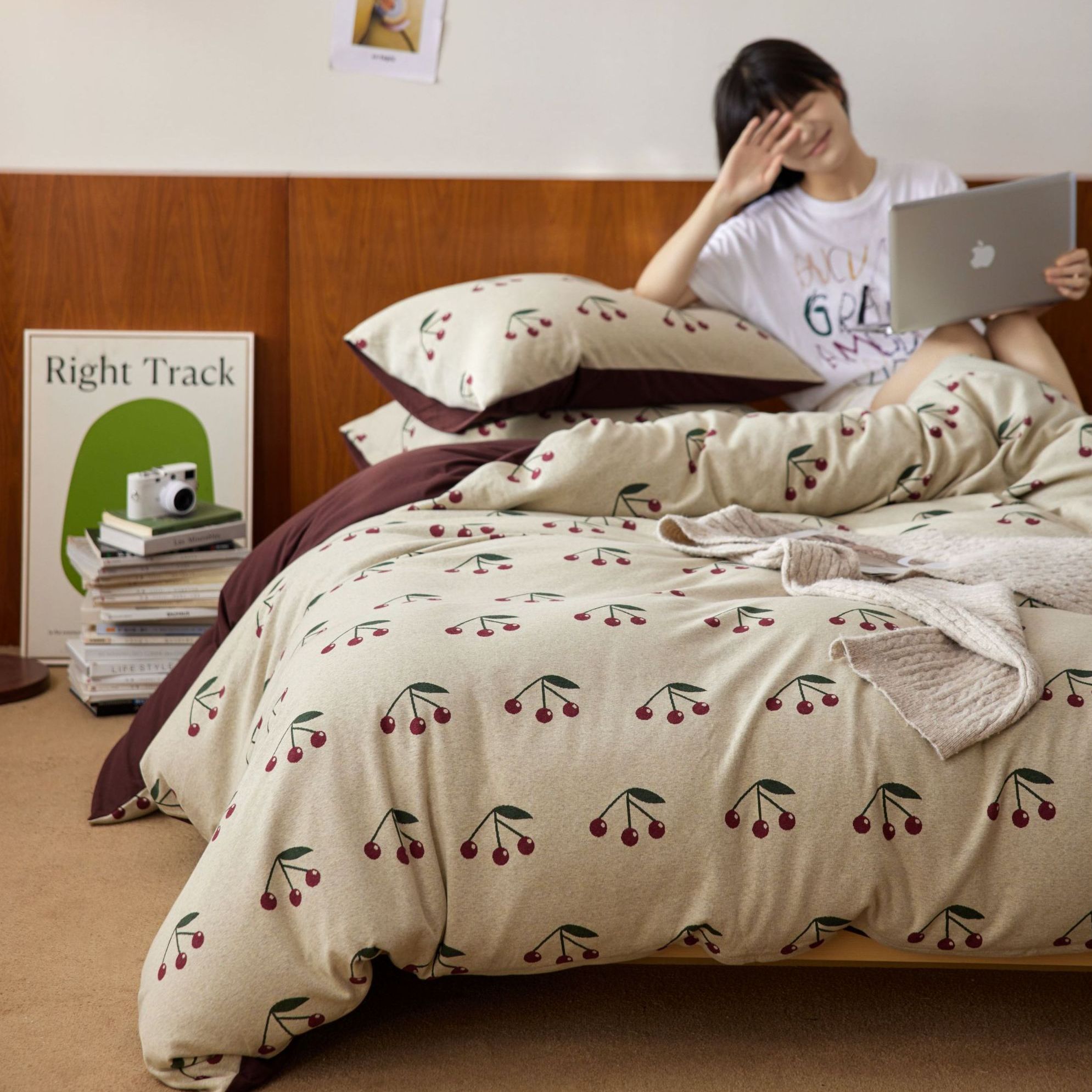 雯妈-云朵手感！软乎乎！【甜樱】ins风A类全棉色织针织提花四件套