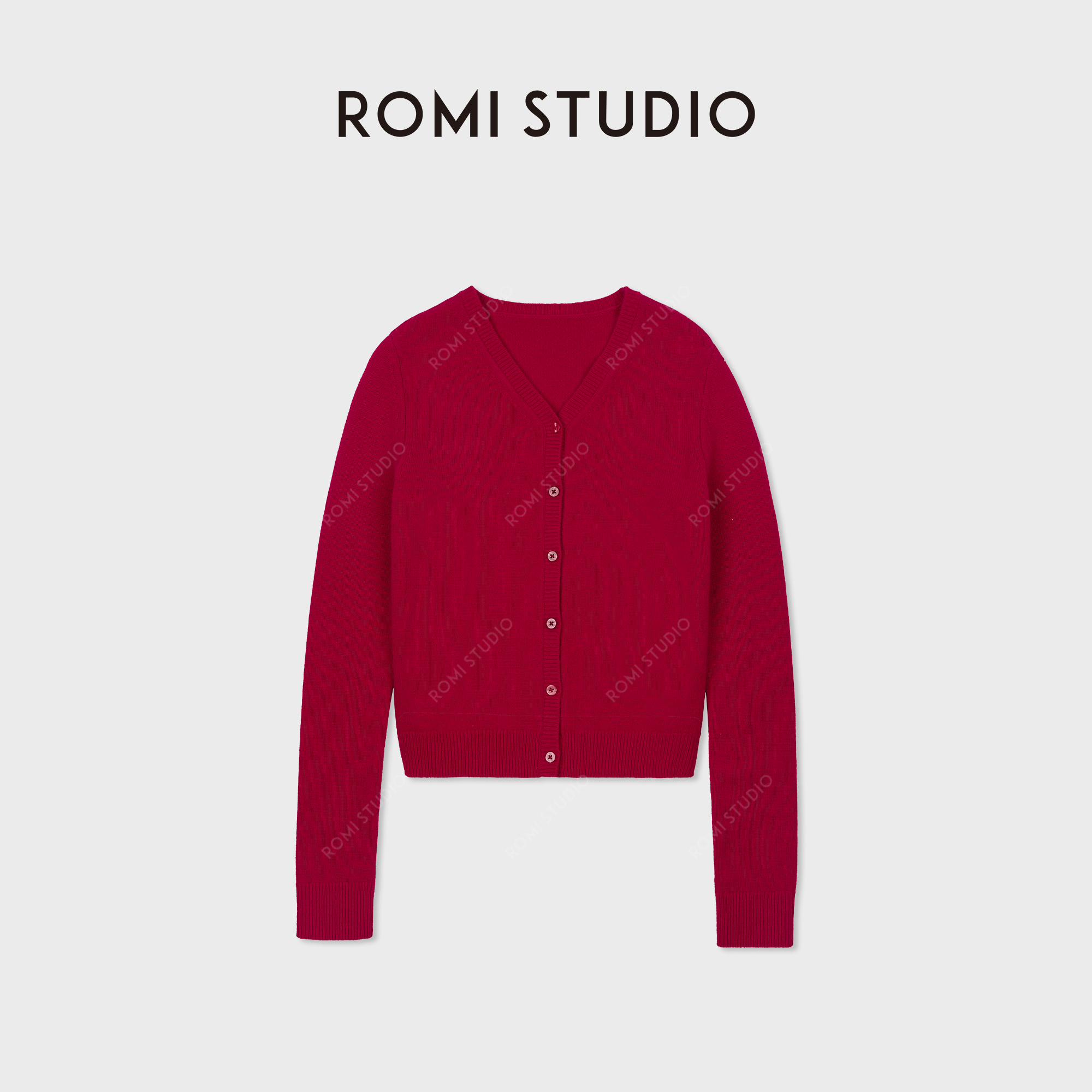 ROMI STUDIO“复古格调”100%羊毛柔软亲肤小V领开襟毛衫RWCAS86727