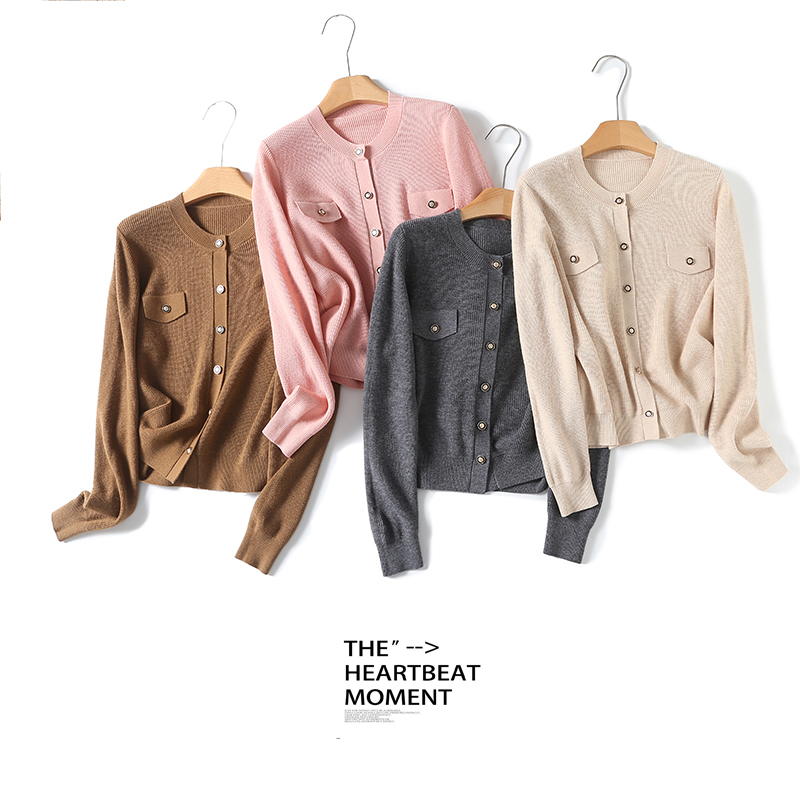 特！全羊毛！小香风羊毛衫！圆领短款修身开衫毛衣 H6881 女装 F123