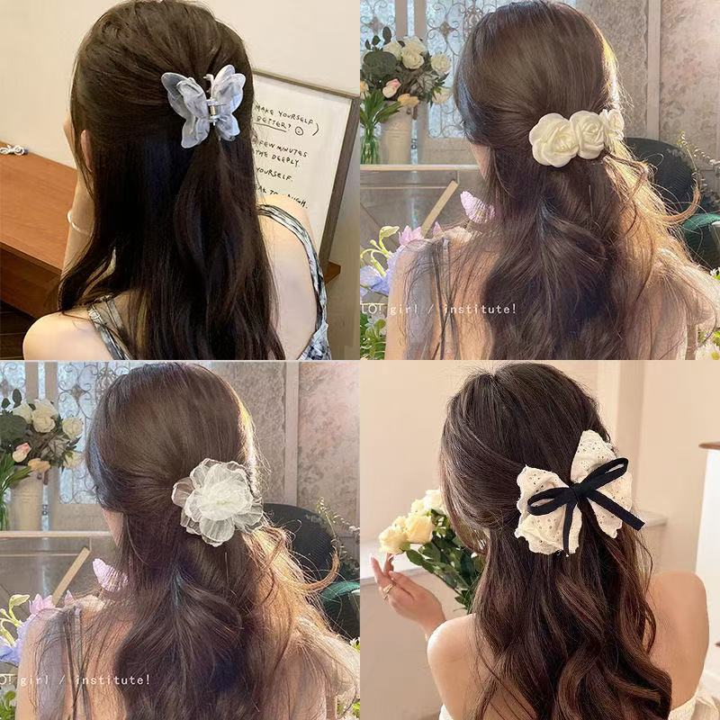 半披发抓夹超仙立体水墨蝴蝶抓夹花朵新款高级感中发夹后脑勺