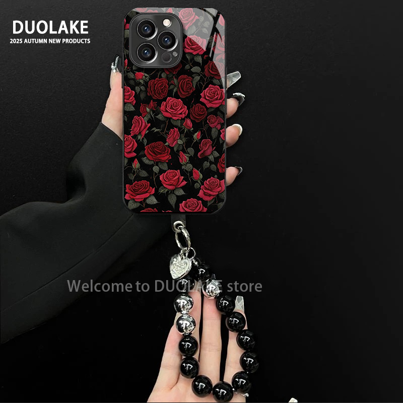 暗红玫瑰适用苹果vivo华为oppo小米iPhone17电镀玻璃防摔手机壳潮