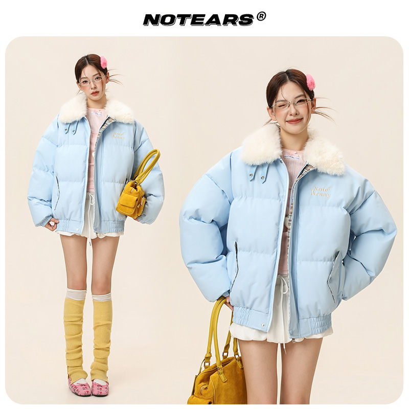 【复古甜心baby蓝】翻领毛领棉服冬季外套宽松面包服情侣款M011