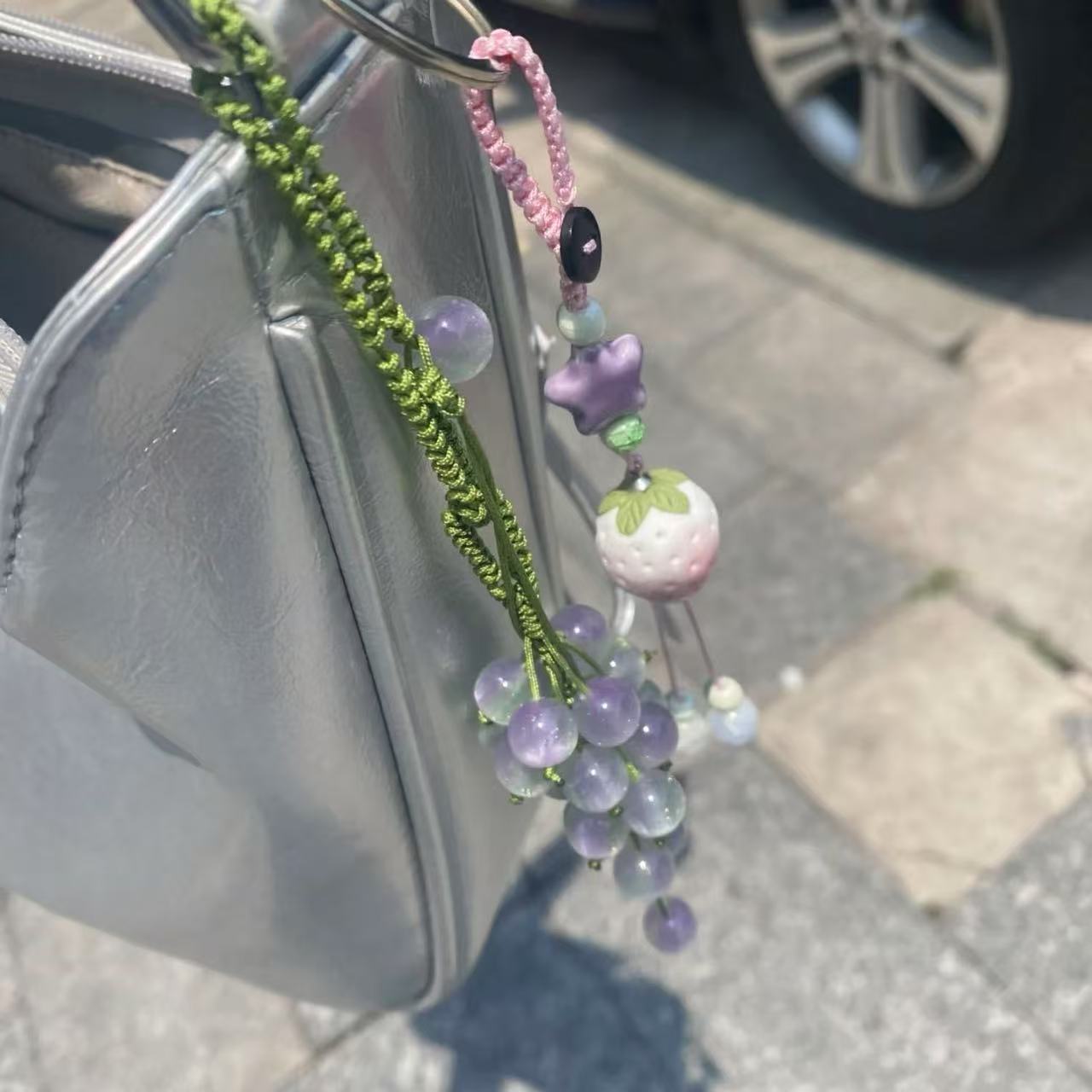 翡绿葡萄挂件diy森系清新葡萄编织包包挂件车钥匙扣手机挂件小众