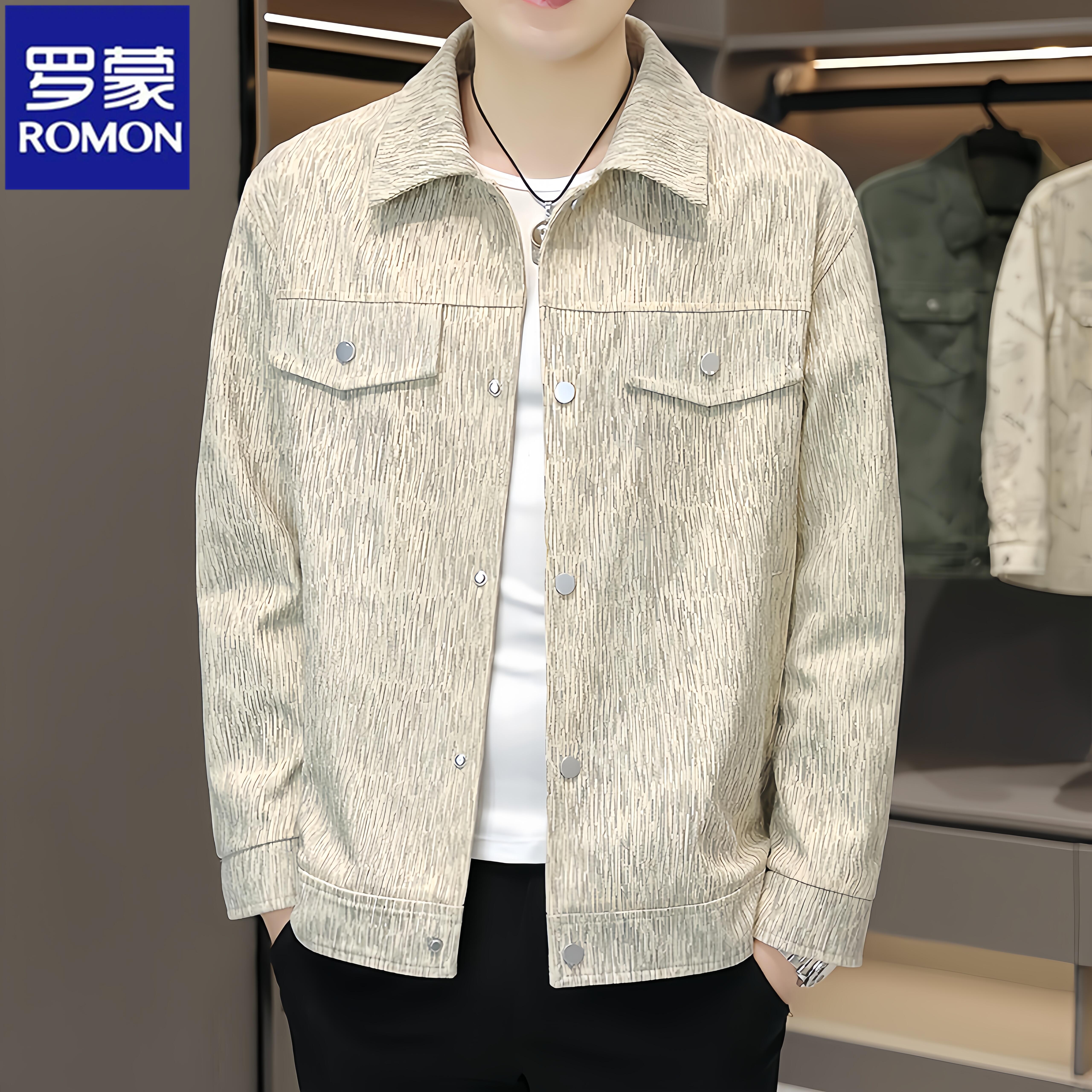 Romon/罗蒙春秋季新款男士外套休闲帅气翻领上衣韩版潮流修身夹克