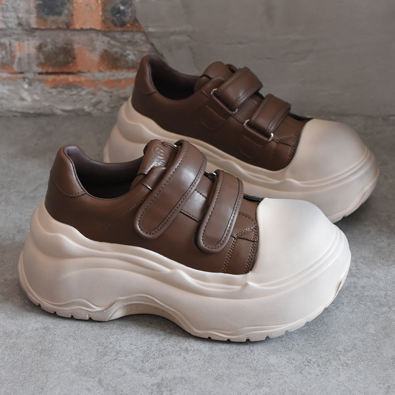 欧洲站女鞋爆款魔术贴厚底松糕鞋女2025新款小个子休闲百搭面包鞋