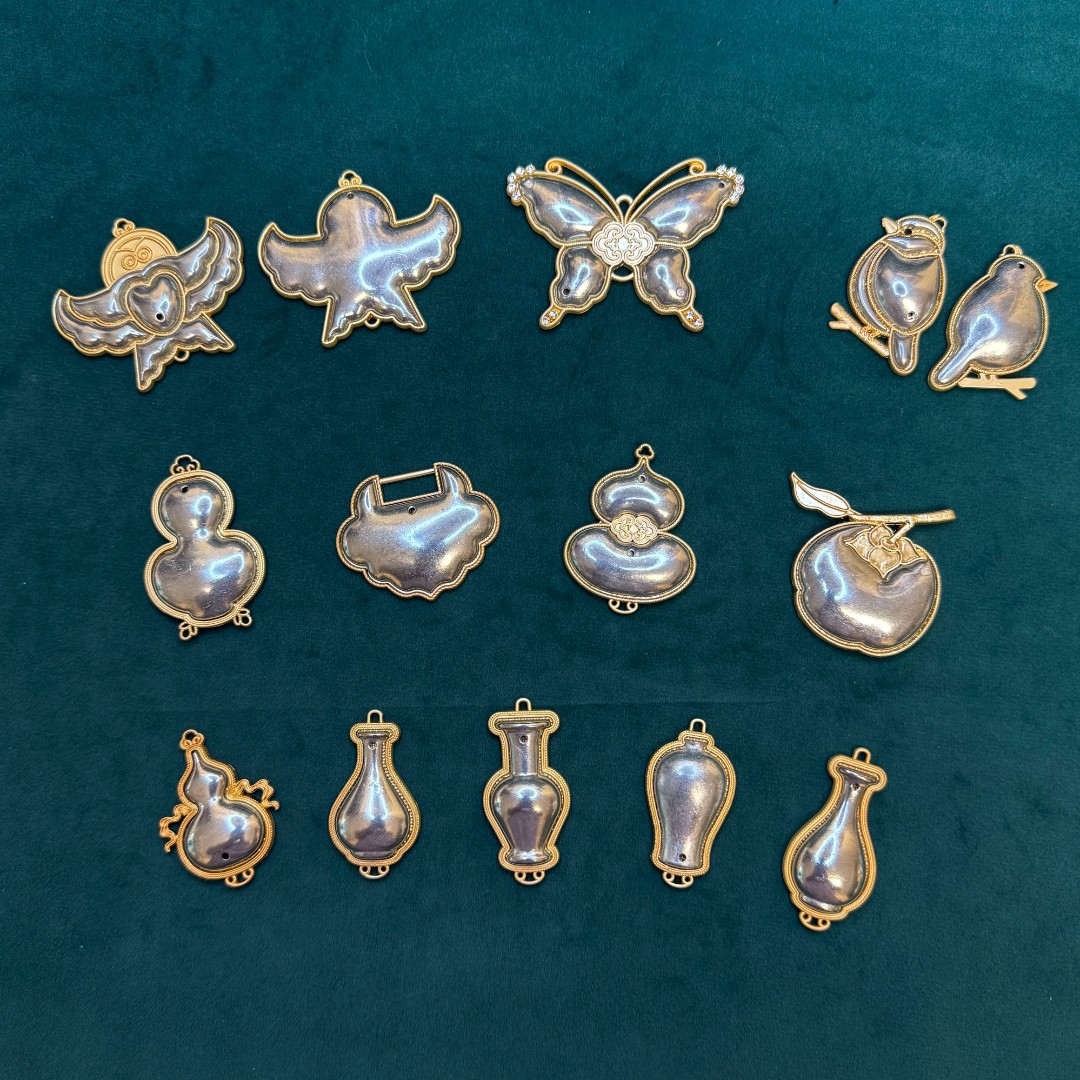 合金胸针 国风非遗宋锦手工葫芦如意锁压襟DIY底胚点翠合金饰品