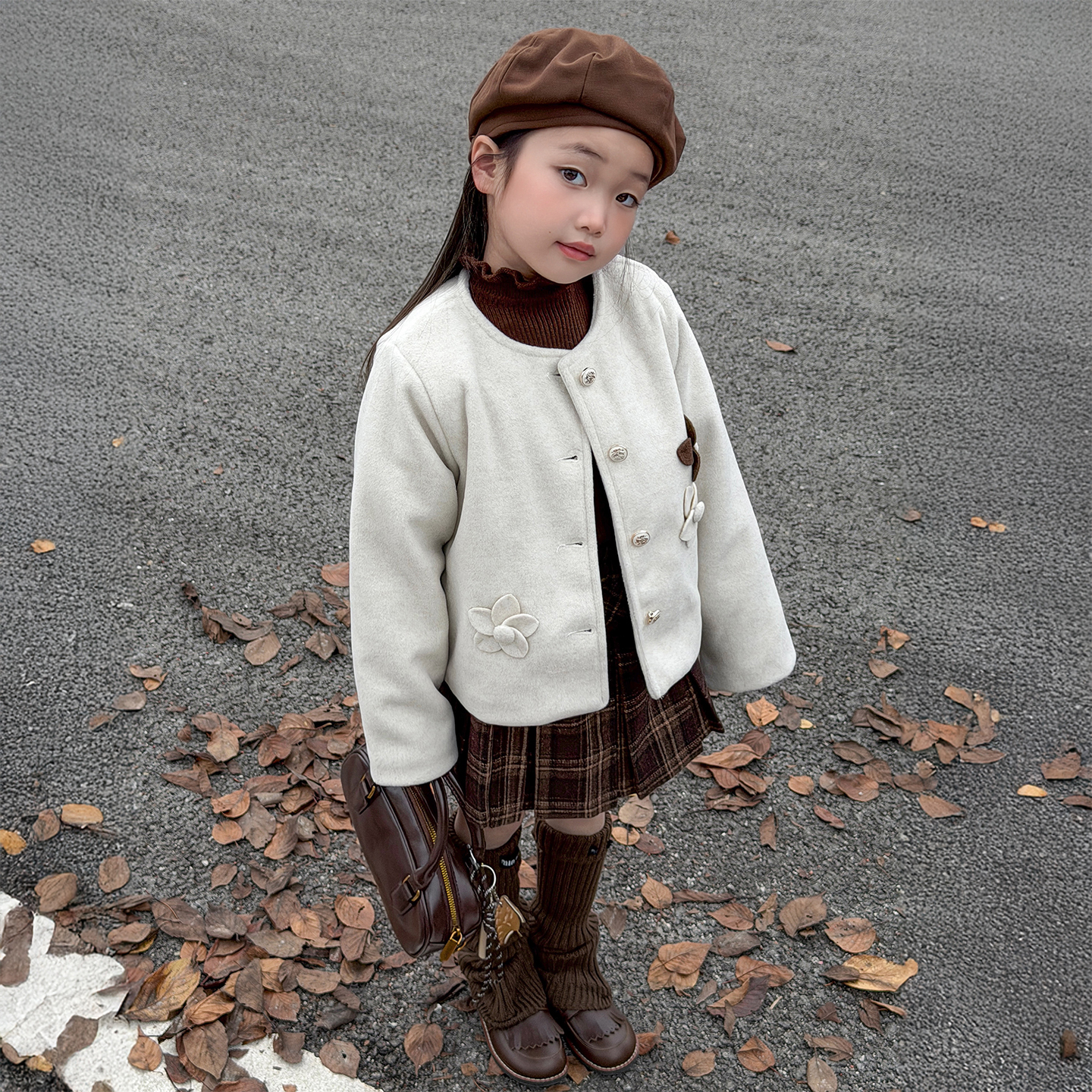 女童冬季小香风套装2025新款女孩洋气短款大衣百褶裙儿童韩系穿搭