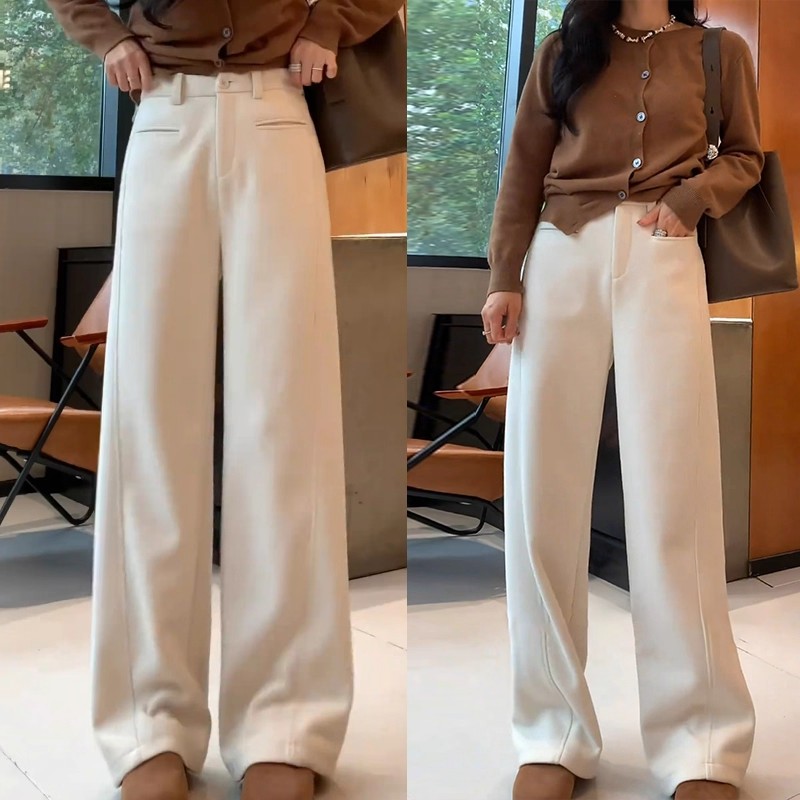 GOWK/杜鹃鸟同款冬季新款【醋酸绵羊毛】高腰显瘦时尚百搭直筒裤