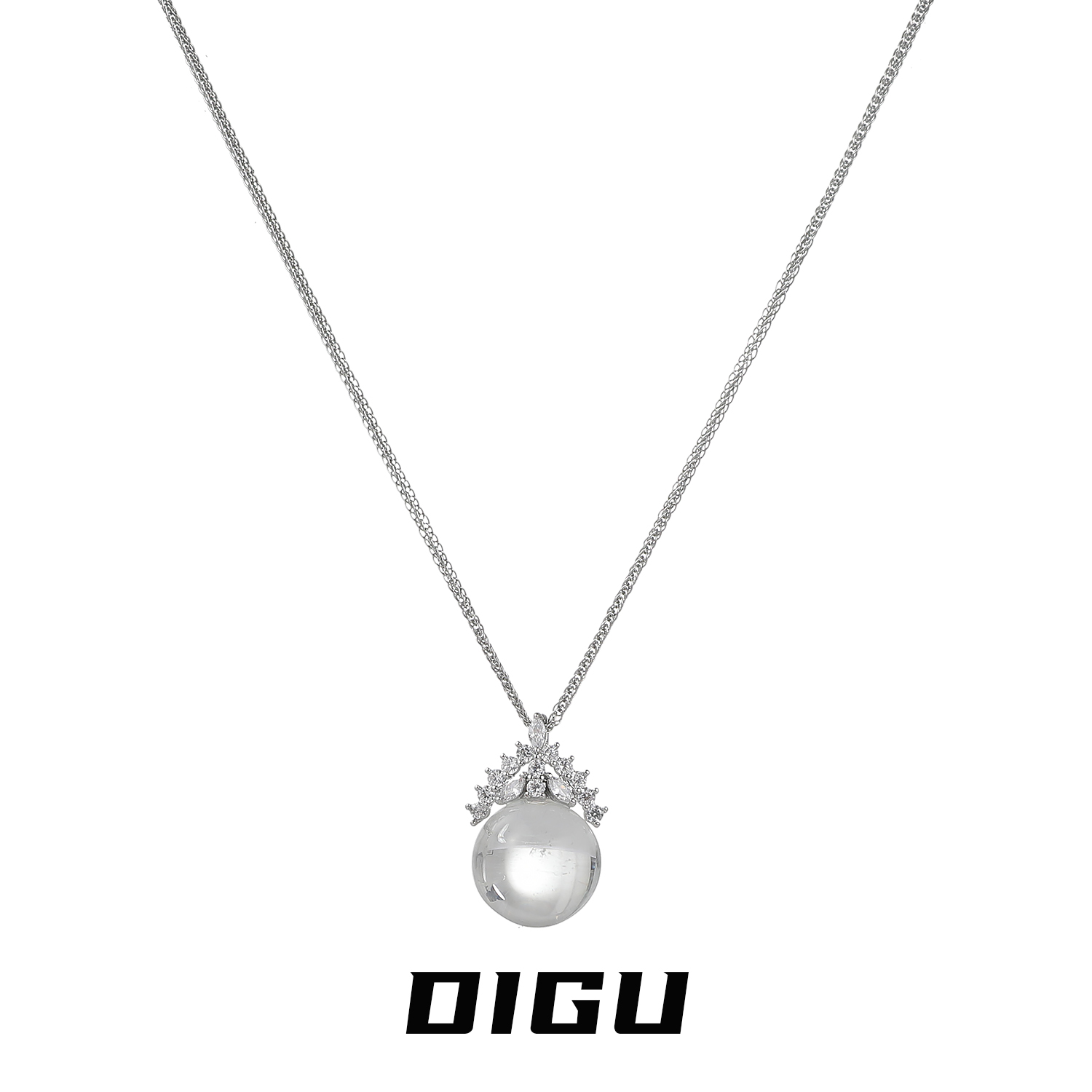 嘀咕家 铜合金项链 轻奢镶钻皇冠水晶吊坠项链锁骨链精致小众颈链