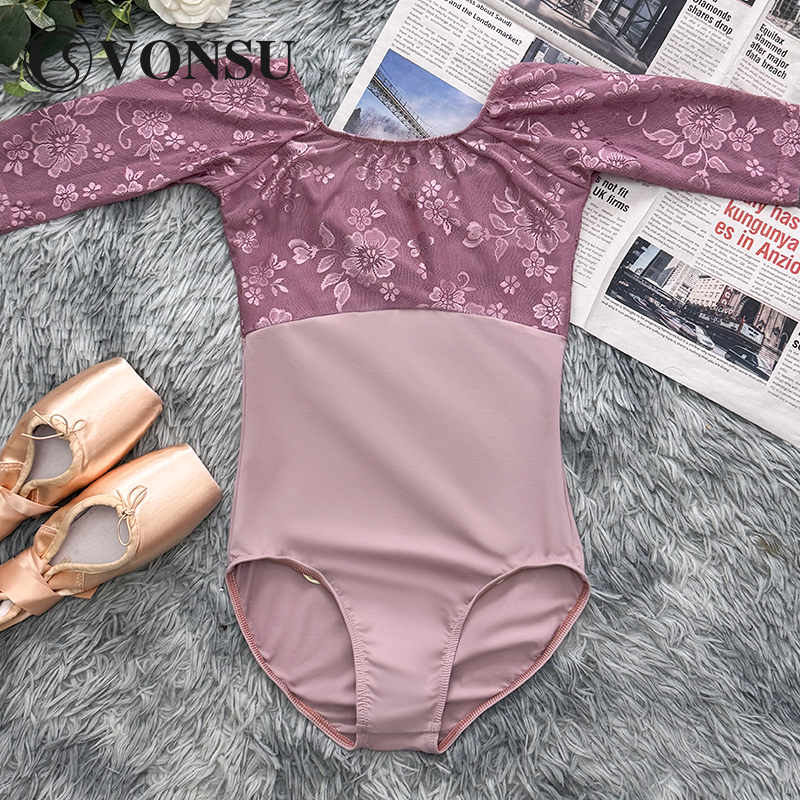 vonsu梵舒成人芭蕾舞练功服舞蹈体操服新款蕾丝连体形体服B6006