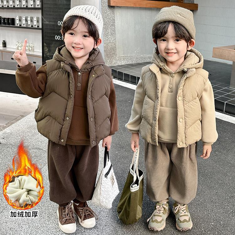 男童冬装棉马甲三件套韩版儿童加厚卫衣运动套装宝宝帅气衣服男孩