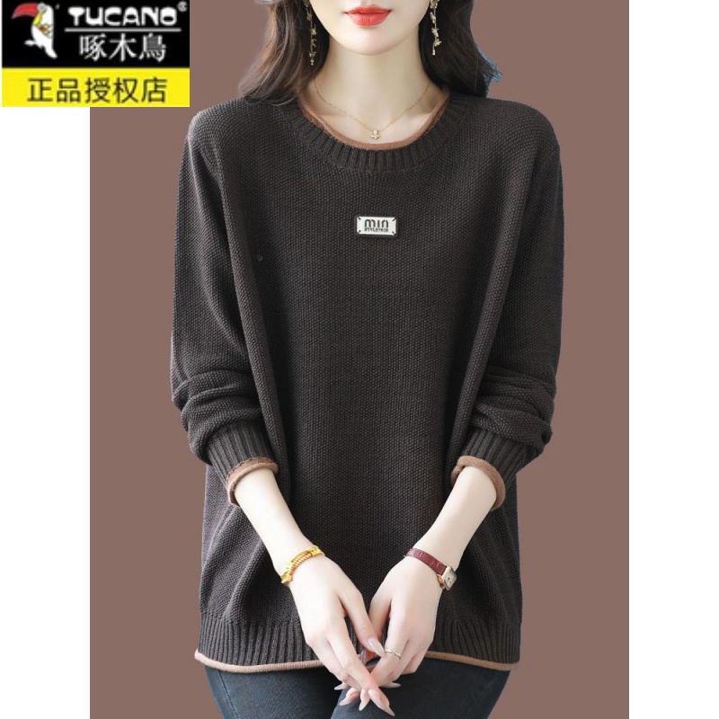 啄木鸟胖mm时尚百搭薄款纯色毛衣女秋冬短款宽松显瘦羊毛针织