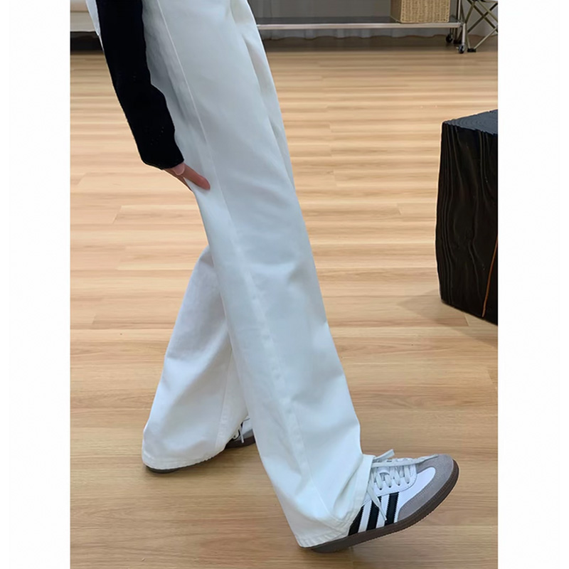 白色加绒加厚阔腿牛仔裤女款爆款2025新款高腰休闲百搭保暖直筒裤