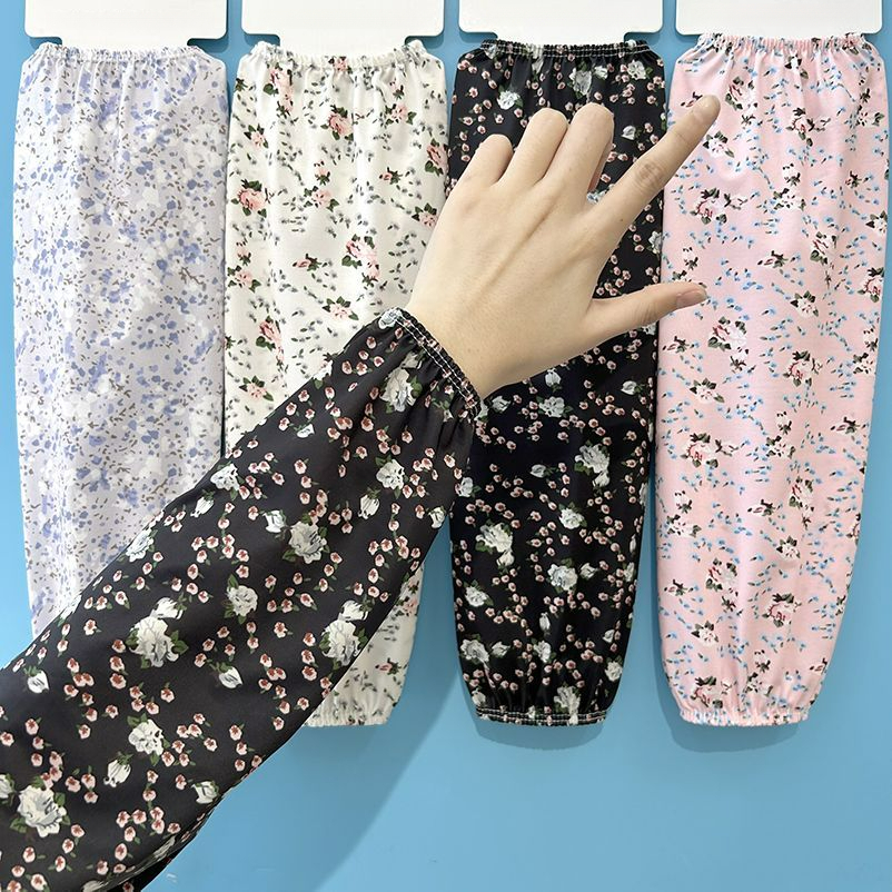 夏季薄款冰丝防晒袖套大码宽松碎花冰袖长款直筒户外干活护臂套袖