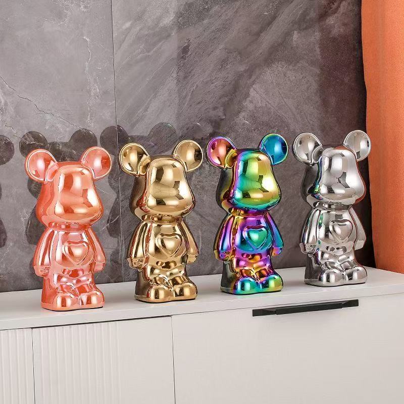 【宠粉专属】28cm高档爱心熊摆件存钱罐电镀陶瓷酒柜电视柜轻奢潮玩